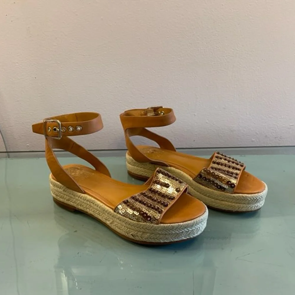 Vince Camuto Kathalia Flatform Leather Sequin Espadrille Sandals, Size 6M, NWOT